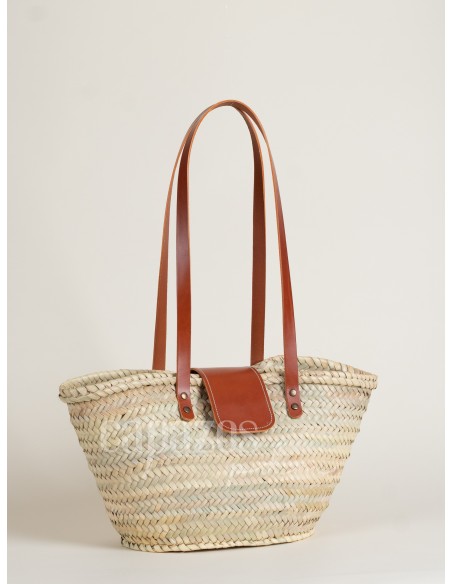 Capazo con asas de hombro en piel + solapa