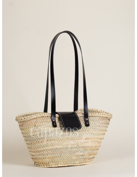 Capazo con asas de hombro en piel + solapa