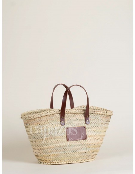 Capazo con asas de mano en piel + chapón pequeño