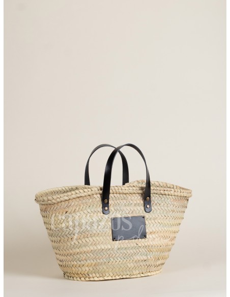 Capazo con asas de mano en piel + chapón pequeño