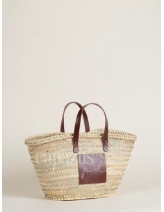 Capazo con asas de mano en piel + chapón mediano