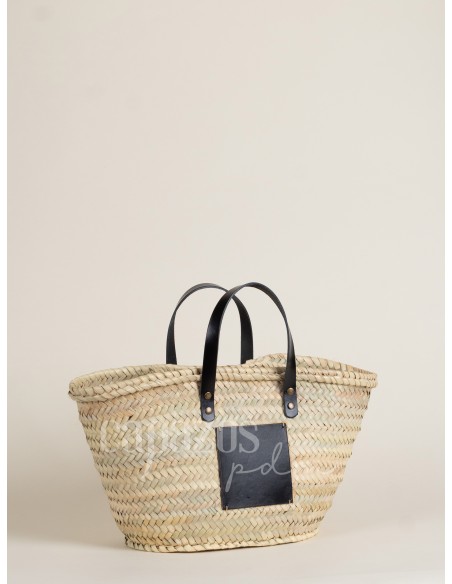 Capazo con asas de mano en piel + chapón mediano