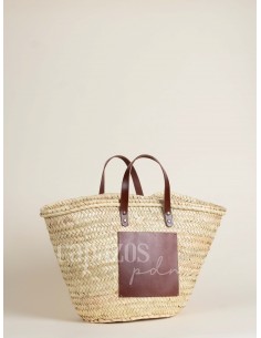 Capazo con asas de mano en piel + chapón grande