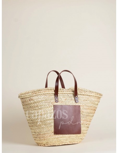 Capazo con asas de mano en piel + chapón grande