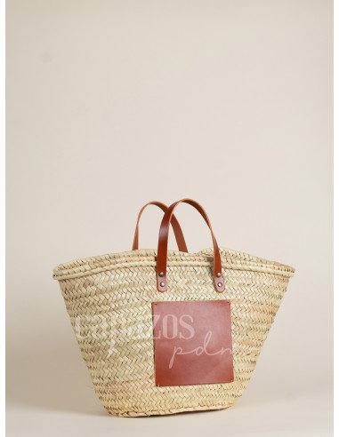 Capazo con asas de mano en piel + chapón grande