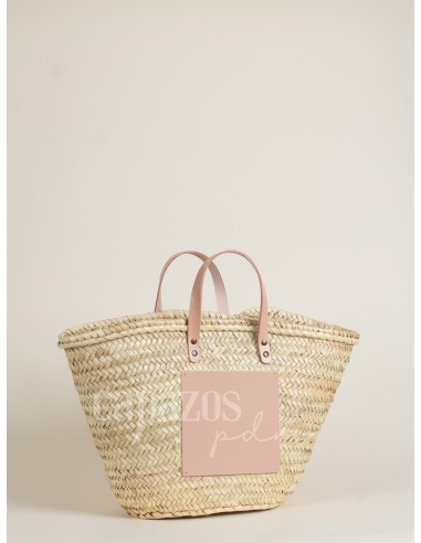 Capazo con asas de mano en piel + chapón grande