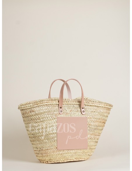 Capazo con asas de mano en piel + chapón grande