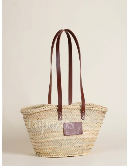 Capazo con asas de hombro en piel + chapón pequeño