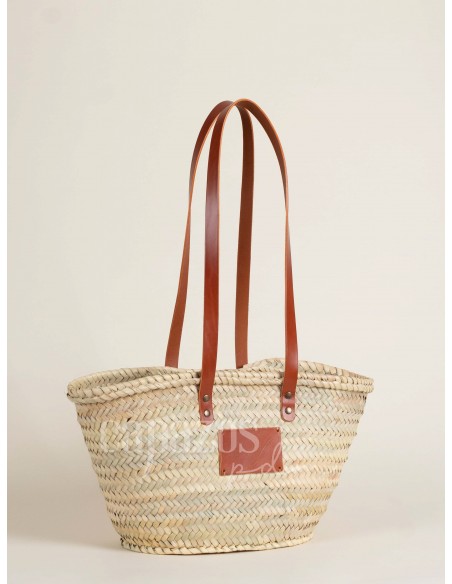 Capazo con asas de hombro en piel + chapón pequeño