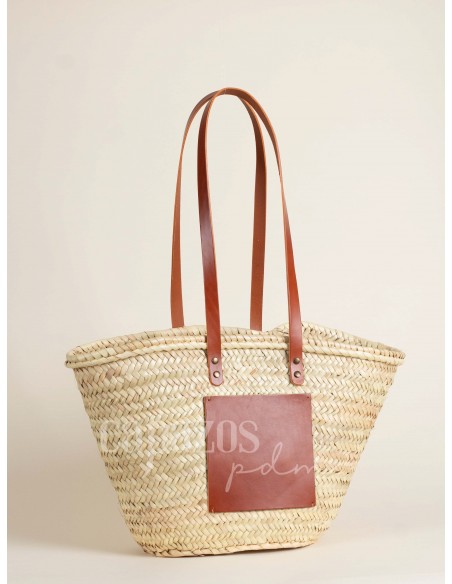 Capazo con asas de hombro en piel + chapón grande