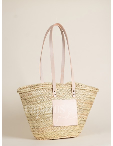 Capazo con asas de hombro en piel + chapón grande