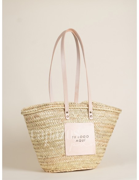 Capazo con asas de hombro en piel + chapón grande