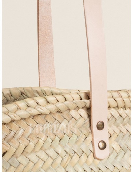 Capazo con asas de hombro en piel + chapón mediano