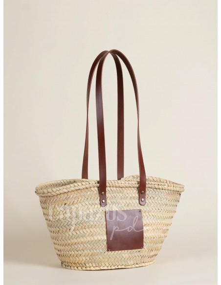 Capazo con asas de hombro en piel + chapón mediano