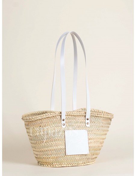 Capazo con asas de hombro en piel + chapón mediano