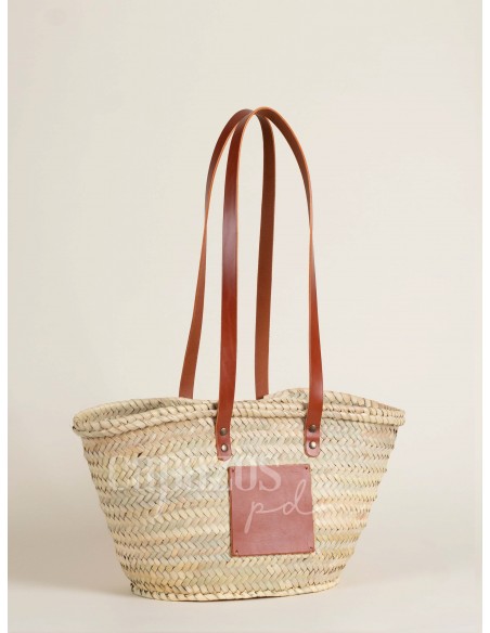 Capazo con asas de hombro en piel + chapón mediano