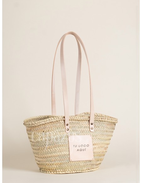 Capazo con asas de hombro en piel + chapón mediano