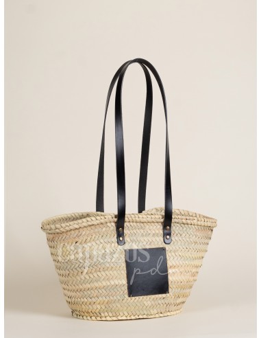 Capazo con asas de hombro en piel + chapón mediano