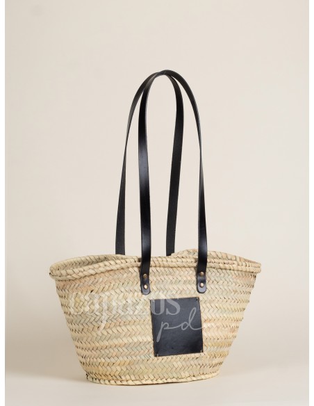 Capazo con asas de hombro en piel + chapón mediano