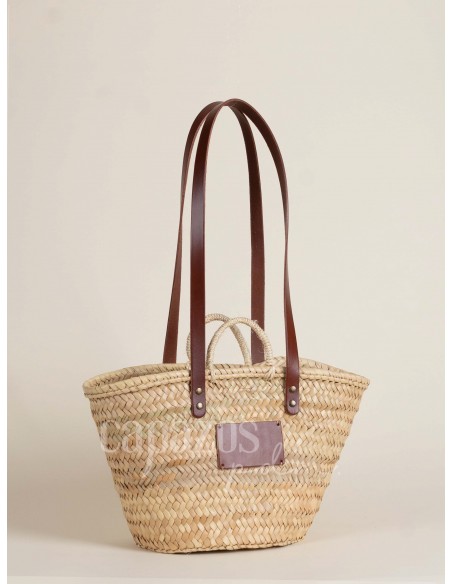 Capazo con asas de pita y hombro en piel + chapón pequeño