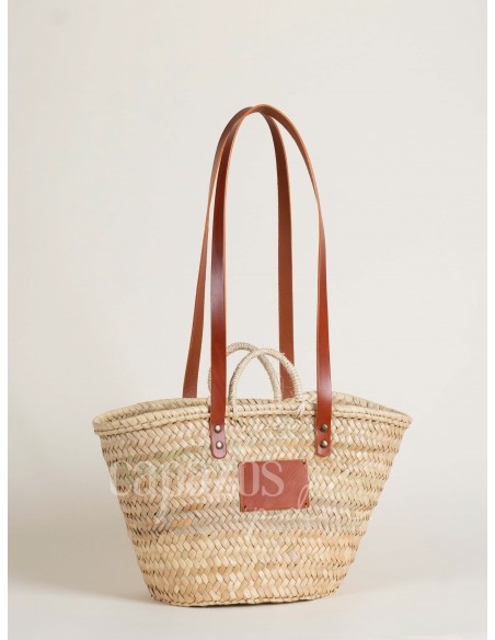 Capazo con asas de pita y hombro en piel + chapón pequeño