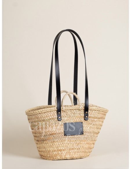 Capazo con asas de pita y hombro en piel + chapón pequeño