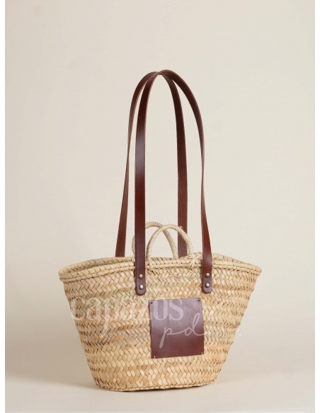 Capazo con asas de pita y hombro en piel + chapón mediano