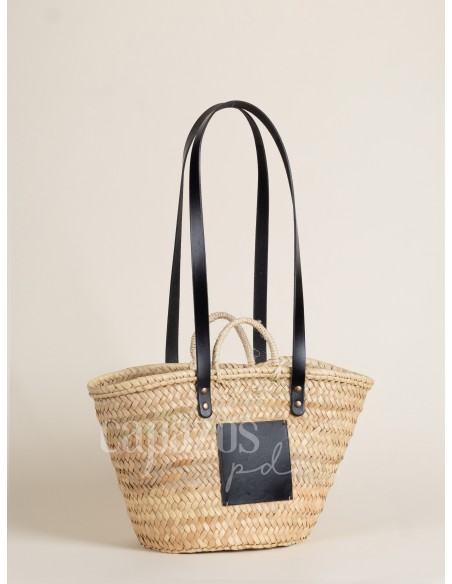 Capazo con asas de pita y hombro en piel + chapón mediano