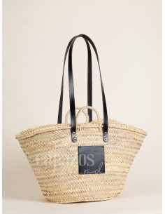 Capazo con asas de pita y hombro en piel + chapón mediano