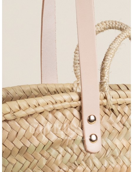 Capazo con asas de pita y hombro en piel + chapón mediano