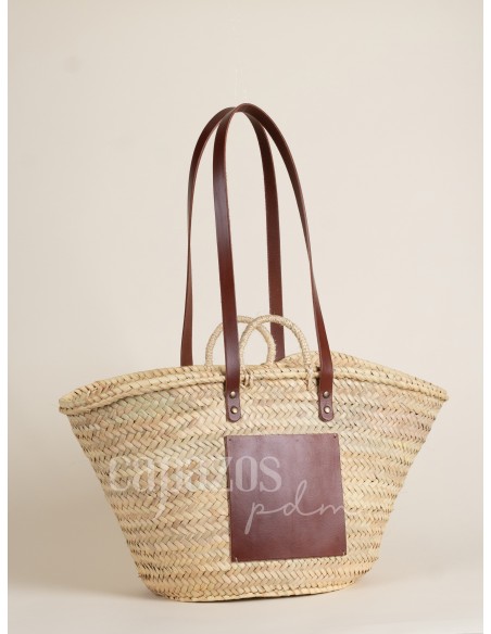 Capazo con asas de pita y hombro en piel + chapón grande