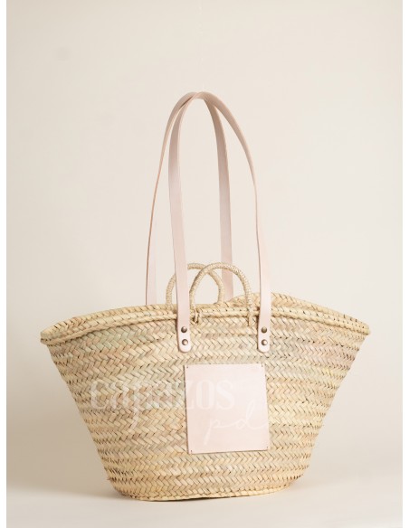 Capazo con asas de pita y hombro en piel + chapón grande