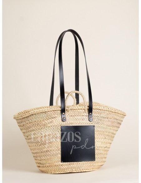 Capazo con asas de pita y hombro en piel + chapón grande