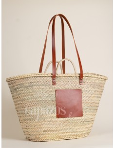 Capazo con asas de pita y hombro en piel + chapón grande