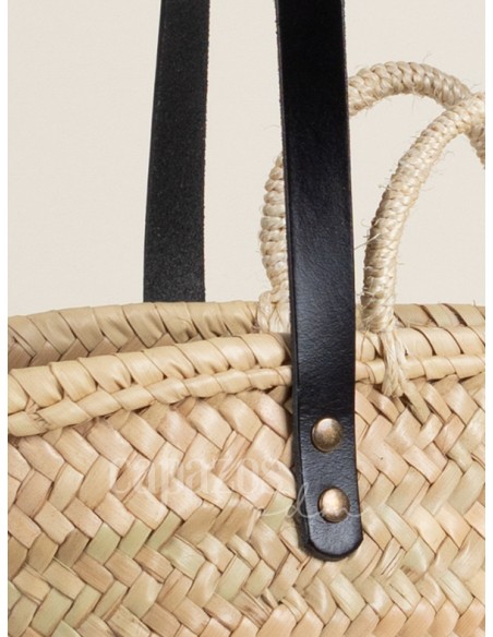 Capazo con asas de pita y hombro en piel + chapón grande