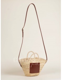 Capazo con asa de pita y de cruzar en piel + chapón mediano