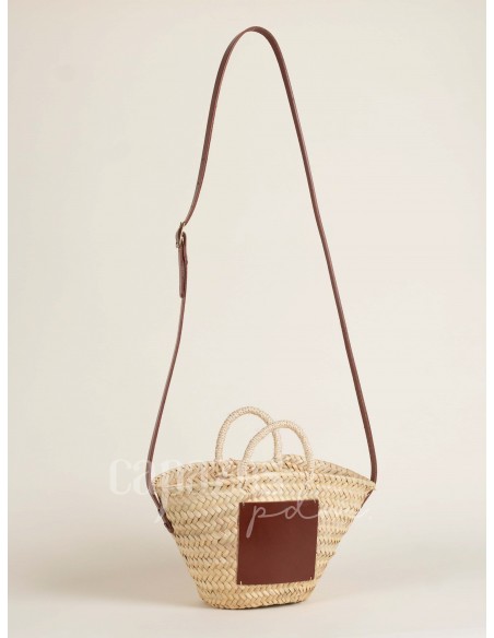 Capazo con asa de pita y de cruzar en piel + chapón mediano