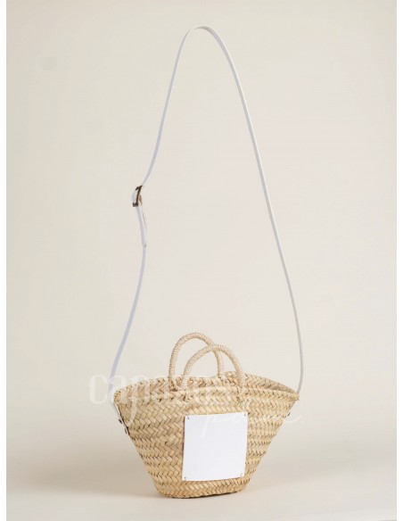 Capazo con asa de pita y de cruzar en piel + chapón mediano