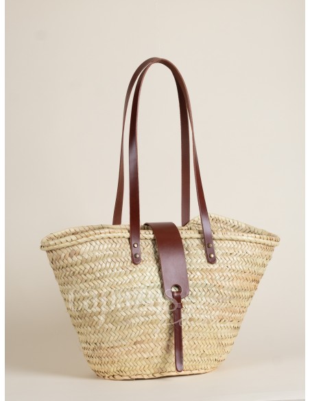 Capazo con asas de hombro en piel + pasador