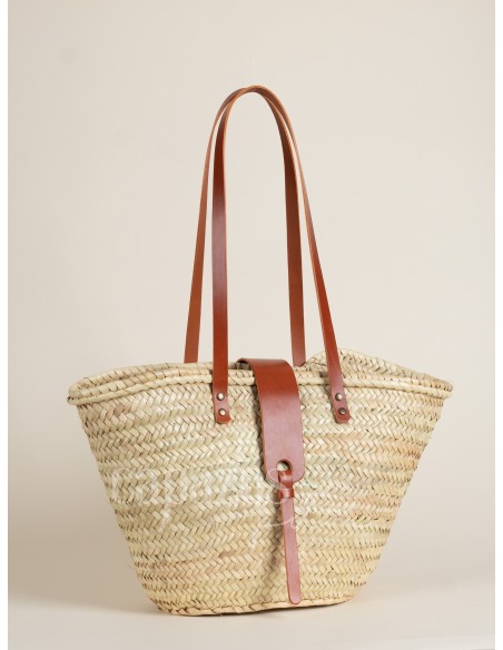 Capazo con asas de hombro en piel + pasador